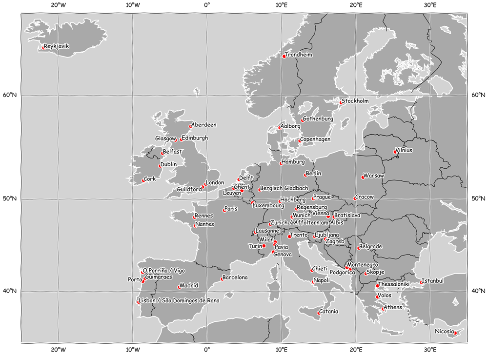 Europe map of participants